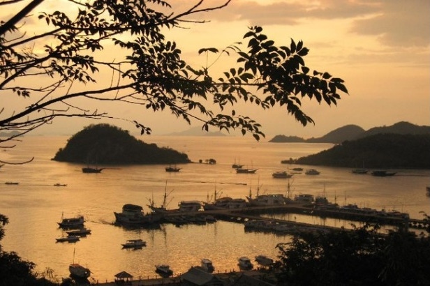 Port at sunset of Labuan Bajo in Indonesia