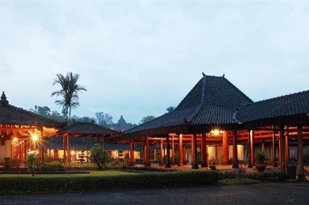 External view of the Manohara Resort in Magelang in Indonesia
