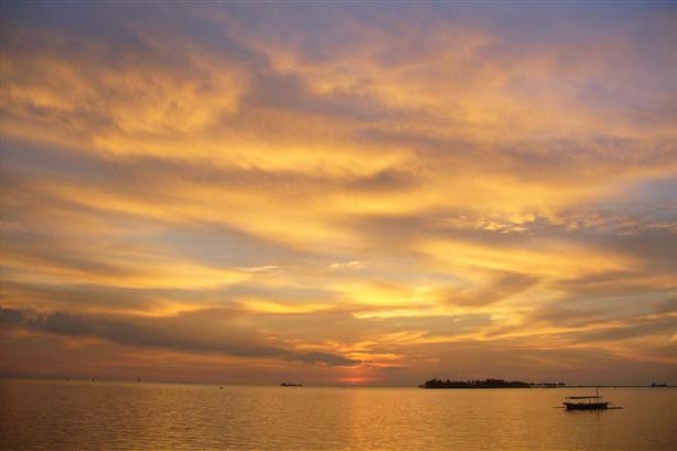 Sunset over the sea of Ujung Pandang in Indonesia