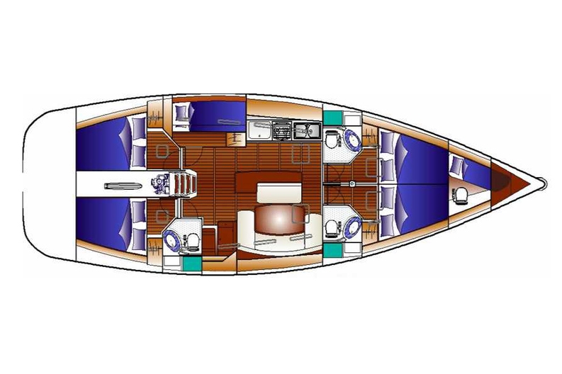 Layout Cyclades 50 con quattro cabine