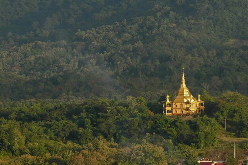 View of the golden temple in Luang Pra Bange in Laos