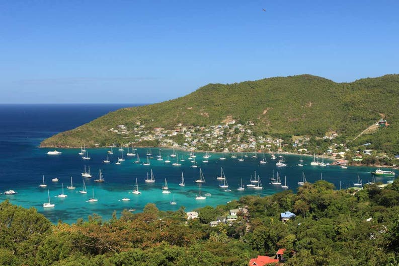 View of the port of the island of Bequia in the Caribbean