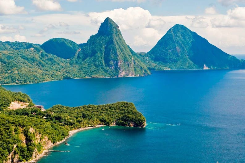 Overview of the island of Saint Lucia belonging to the Lesser Antilles in the Caribbean