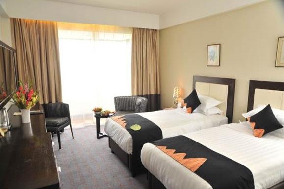 Bedroom of the hotel Himalaya in Kathmandu in Nepal