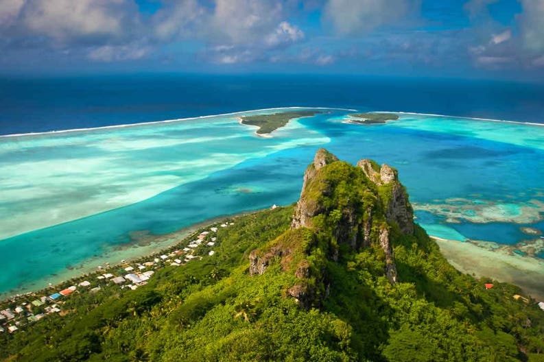View of Maupiti Mountain in Polynesia