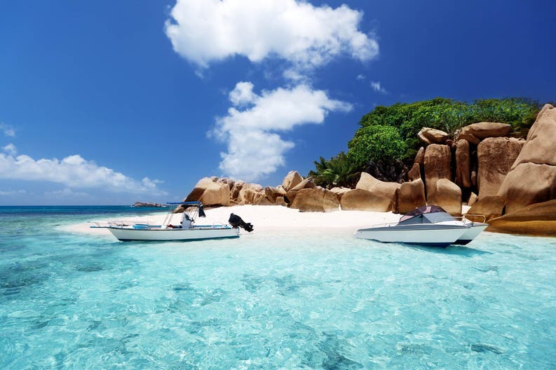 Sea and beach of Coco Island, Seychelles