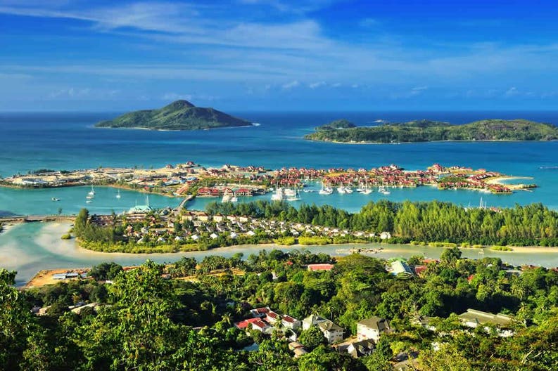 View of the oceanic coast of Seychelles