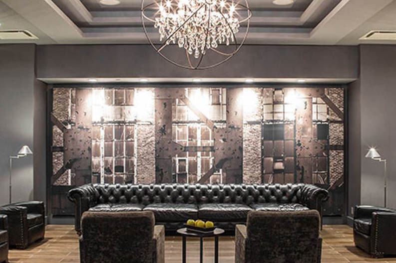 Hall of the hotel The Manhattan at Time Square in New York in the United States of America