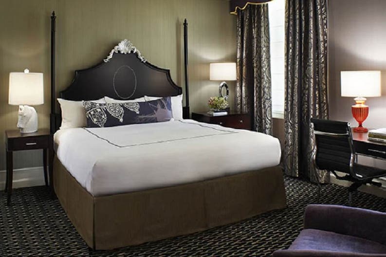 Bedroom of the Sir Francis Drake hotel in San Francisco