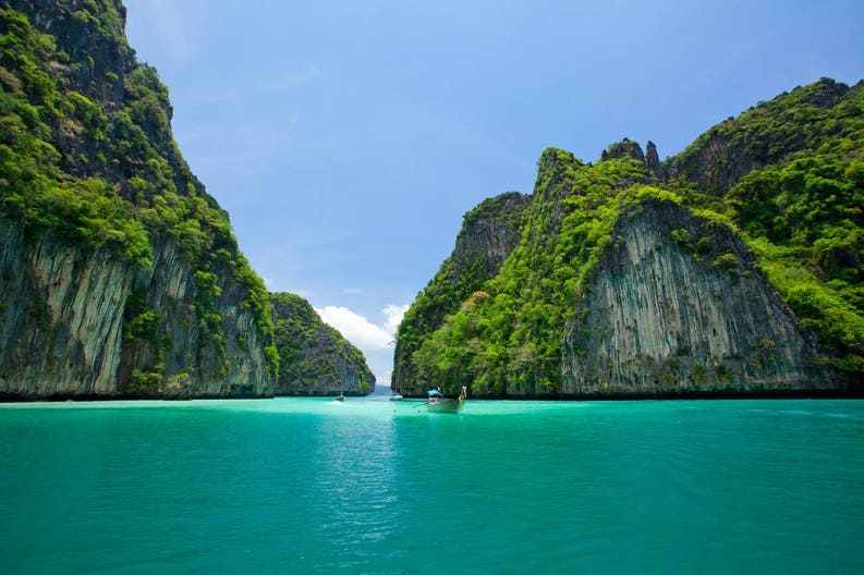 Sea and cliffs of the Island of Phi Phi Leh in Thailand