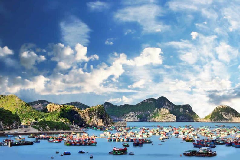 View of the frishermen village in Catba in Vietnam