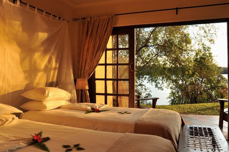 Bedroom of the hotel The Zambezi Waterfront in Livingstone